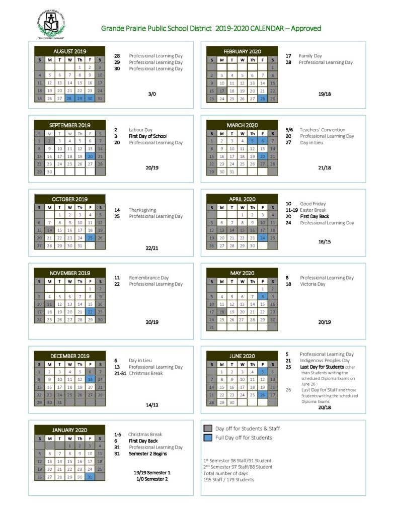 Grande Prairie Public School Calendar 