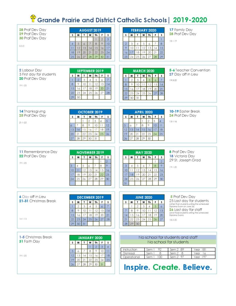 Grande Prairie and District Catholic School Calendar 